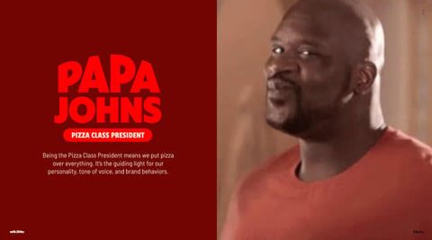 Papa Johns Pizza Class President advertisement with red logo on left and smiling man in red shirt on right