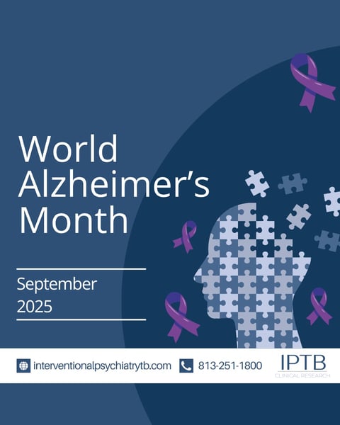 World Alzheimers Month poster for September 2025 with purple awareness ribbons