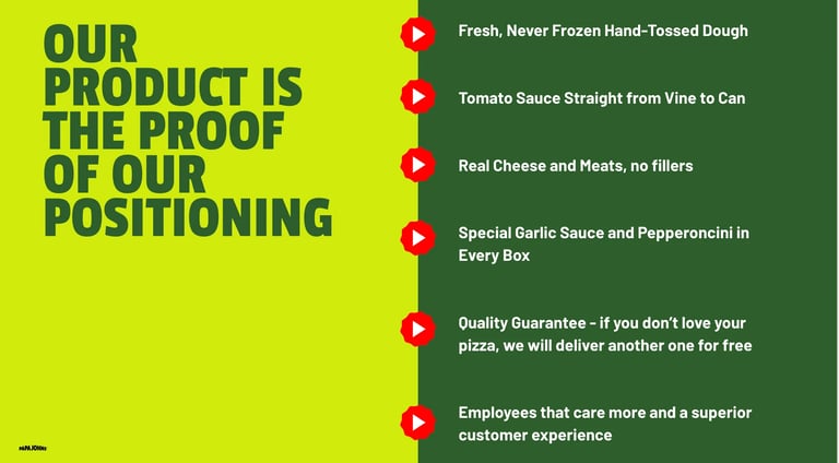 Six quality commitments on green background with red checkmarks