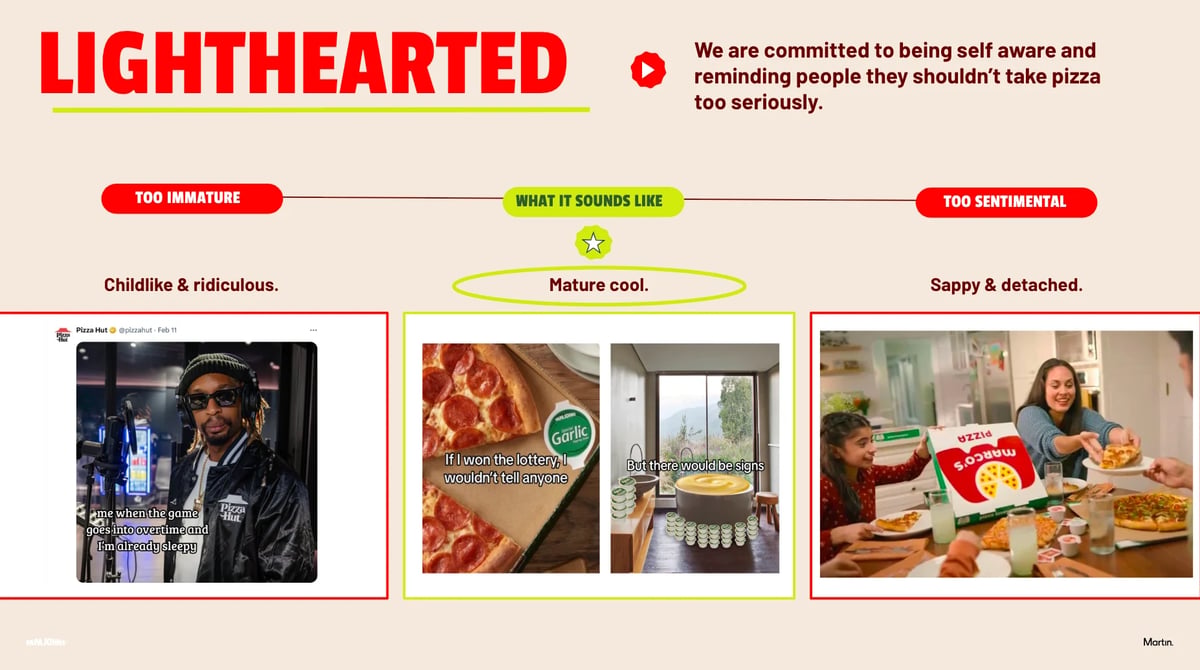 Infographic about pizza awareness campaign showing four images depicting childish behavior, nature coat, sappy detachment, and a family meal scene